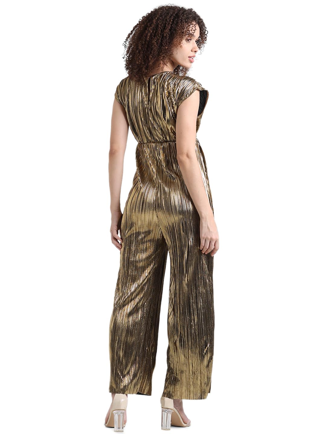 ONLY Women Solid Polyester Relaxed Fit Golden Jumpsuit