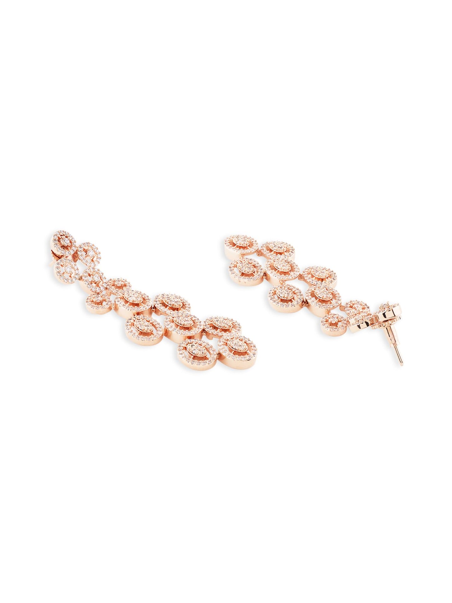 ZAVERI PEARLS Rose Gold Cubic Zirconia Contemporary Brass Necklace & Earring Set For Women-ZPFK21107