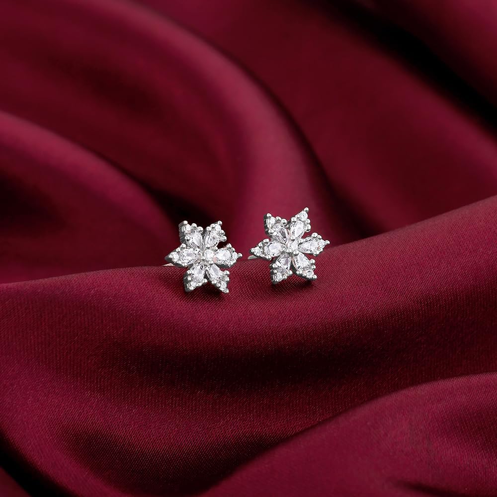 GIVA 925 Silver Flowery Snowflake Studs| studs to Gift Women & Girls | With Certificate of Authenticity and 925 Stamp | 6 Months Warranty*
