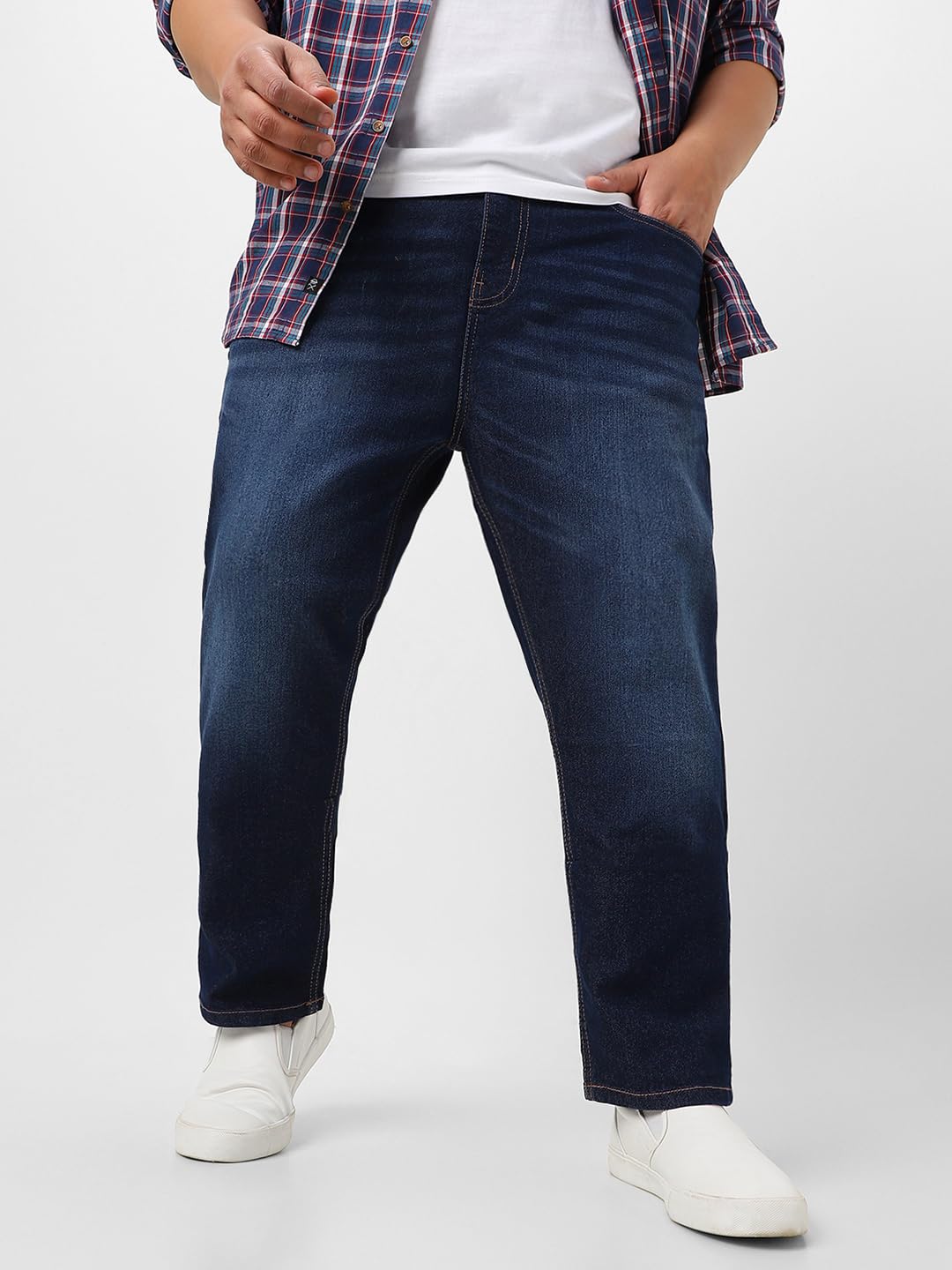 Urbano Plus Men's Dark Blue Regular Fit Washed Jeans Stretchable (plusavwhskrwhip-dblu-44)