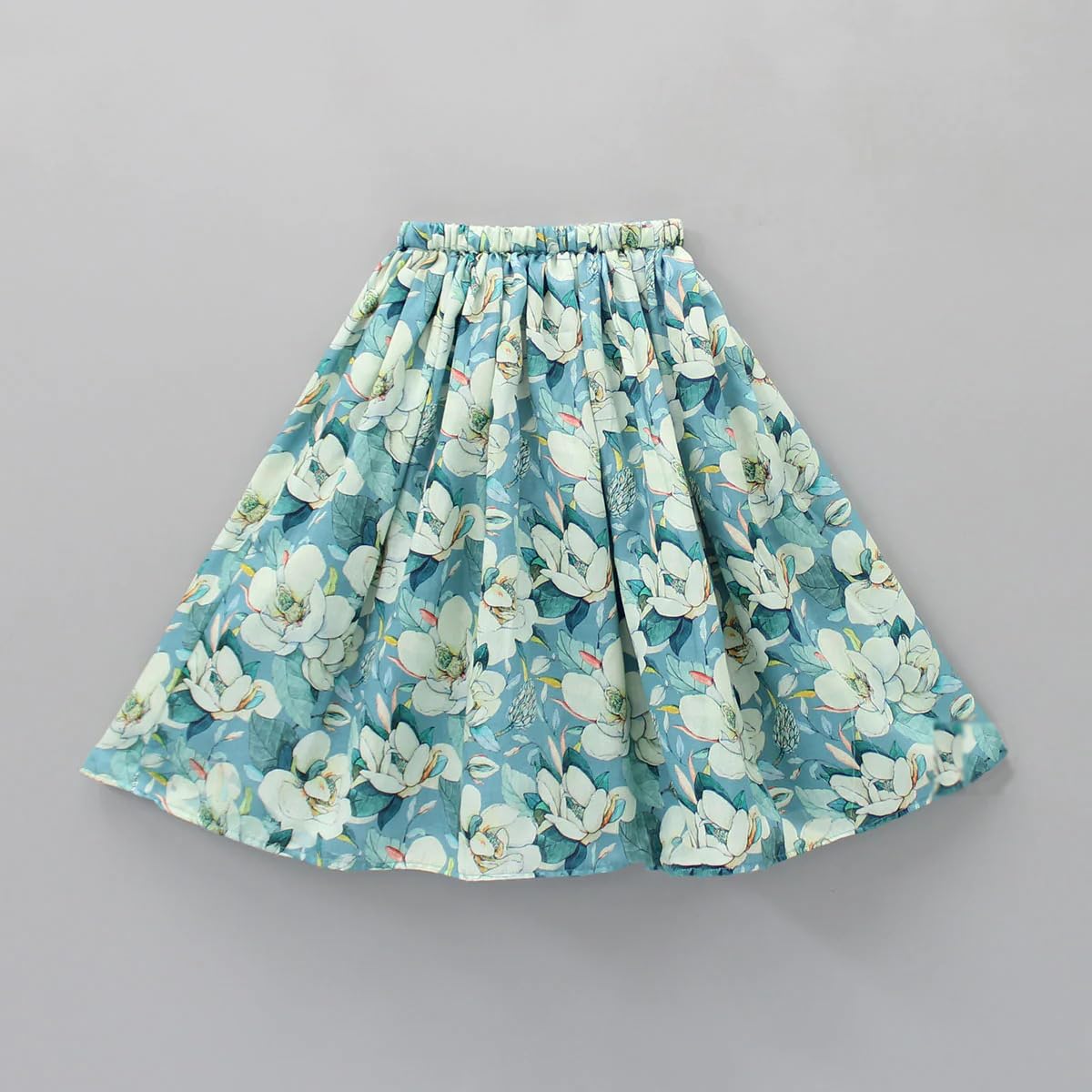 Leons Fab Girl's Floral Printed Scalloped Cut Back Tie Knot Top With Lehenga (11-12 Years, Green)