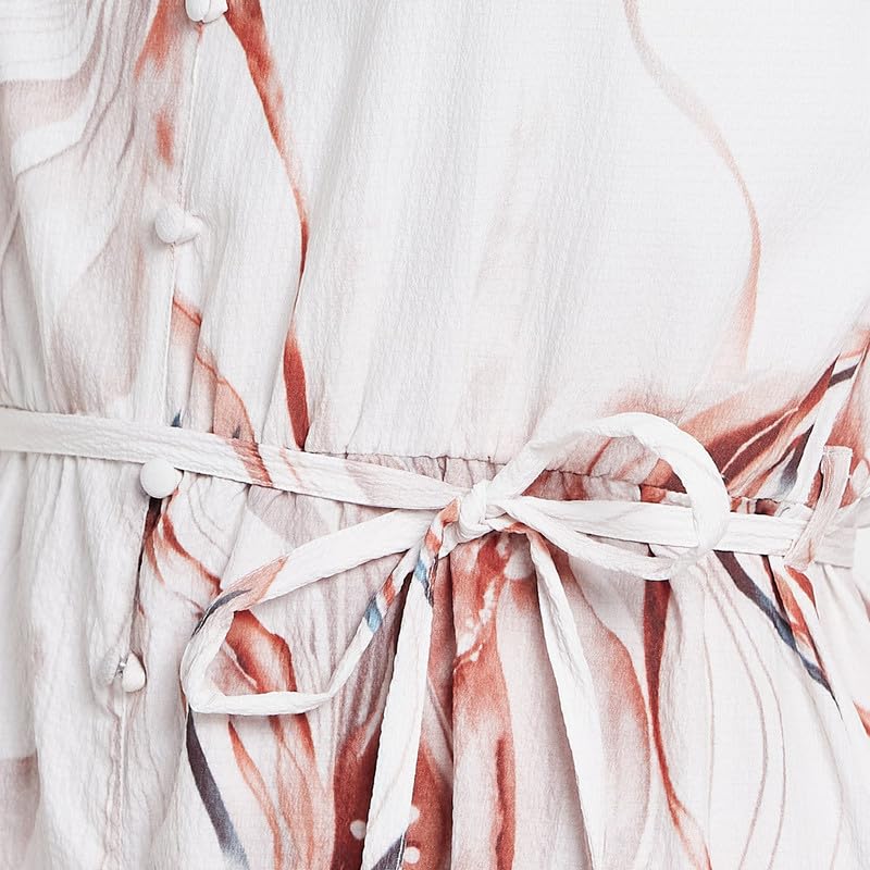 METTLE Women Abstract Print Tie-Ups Puff Sleeves Fit & Flare Dress