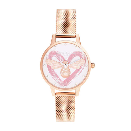 Olivia Burton You Have My Heart Analog White & BEE & Stone Dial Women's Watch-OB16FB01