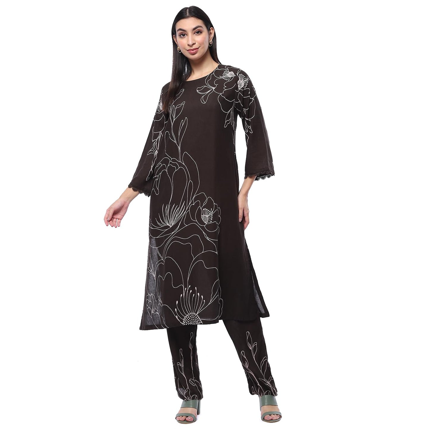 BIBA Women's Black Rayon Straight Set (2PCSET2755AW24BLK