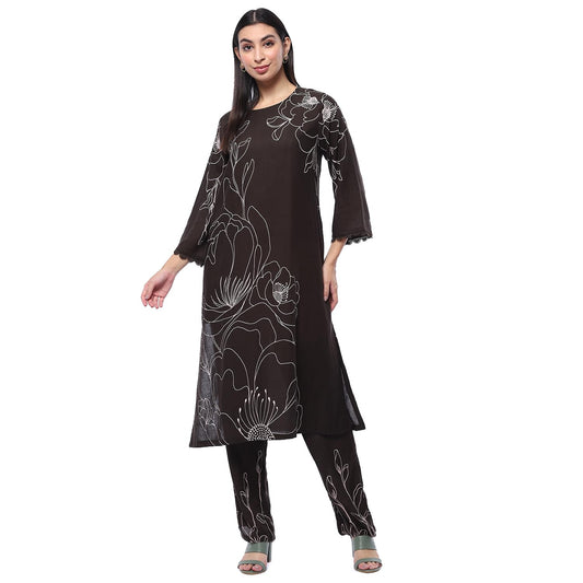 BIBA Women's Black Rayon Straight Set (2PCSET2755AW24BLK