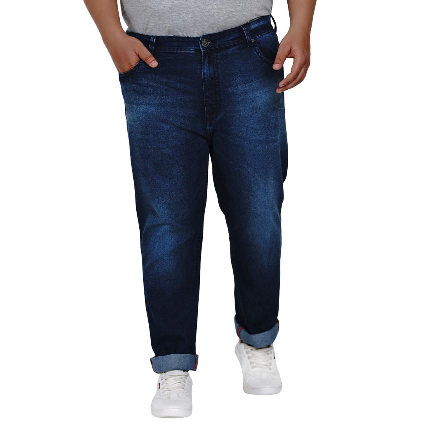 JOHN PRIDE Plus Size Men Regular Fit Mid-Rise Clean Look Stretchable Blue Jeans