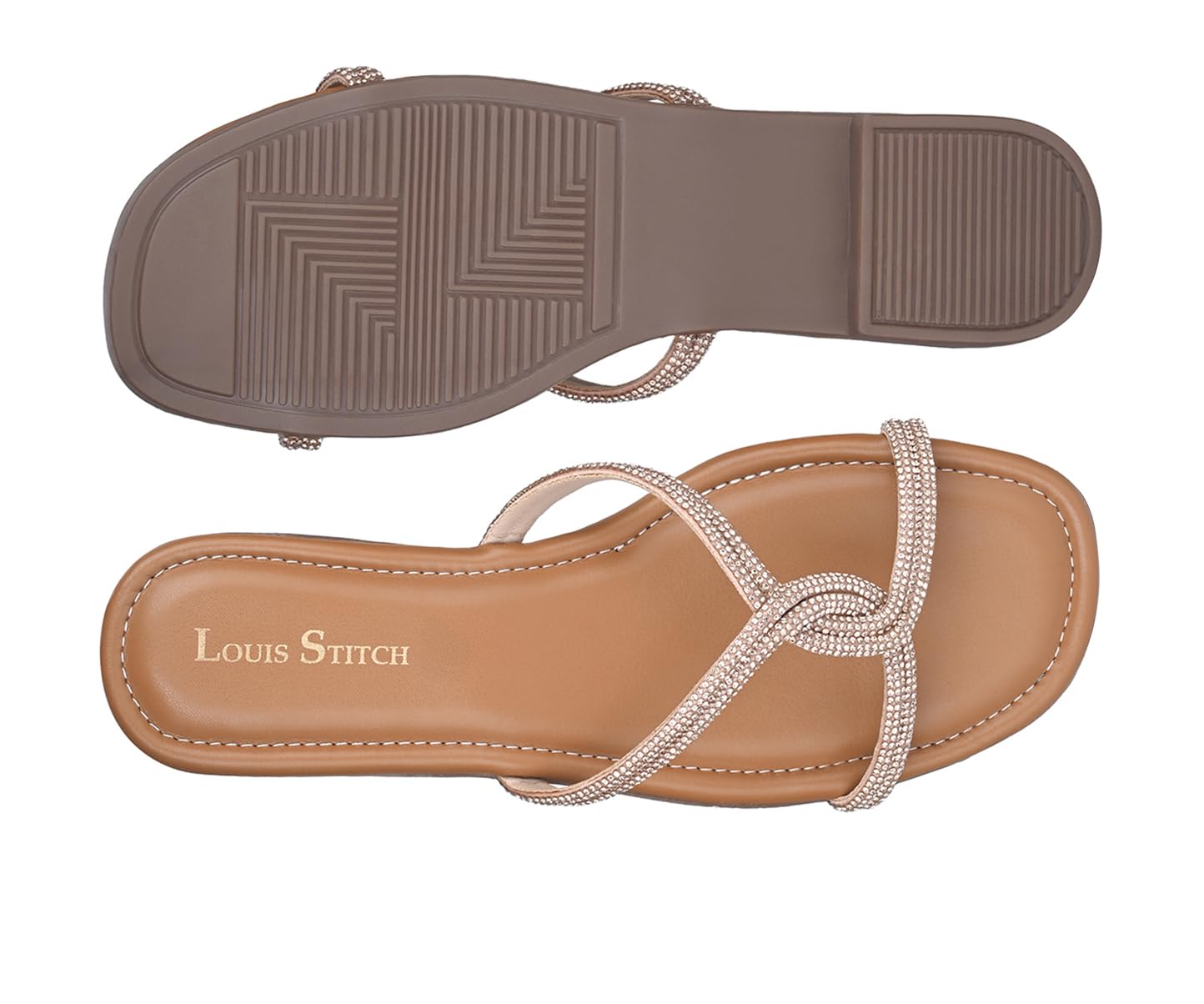 LOUIS STITCH Women's Fashion Flat Peach Pink Slip-On Sandals | Open Toe Cross Strap Flat Slipper for Ladies | LSOF-LDSL-CRCSSUL