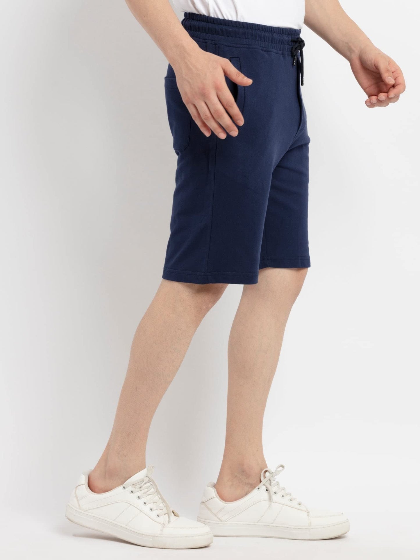 Status Quo Men’s Cotton Polyester Shorts | Breathable Activewear | Knee-Length | Elastic Waistband with Drawstring | Gym Running Hiking Casual Wear Navy