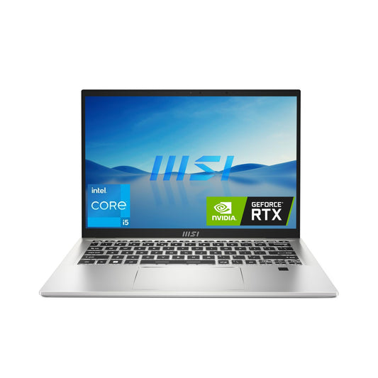 MSI Prestige 14H, Intel 12th Gen. i5-12450H, 36CM FHD+ 60Hz Laptop (8GBx2/512GB NVMe SSD/Windows 11 Home/NVIDIA RTX 2050, GDDR6 4GB Graphics/Urban Silver/1.49Kg), B12UCX-412IN