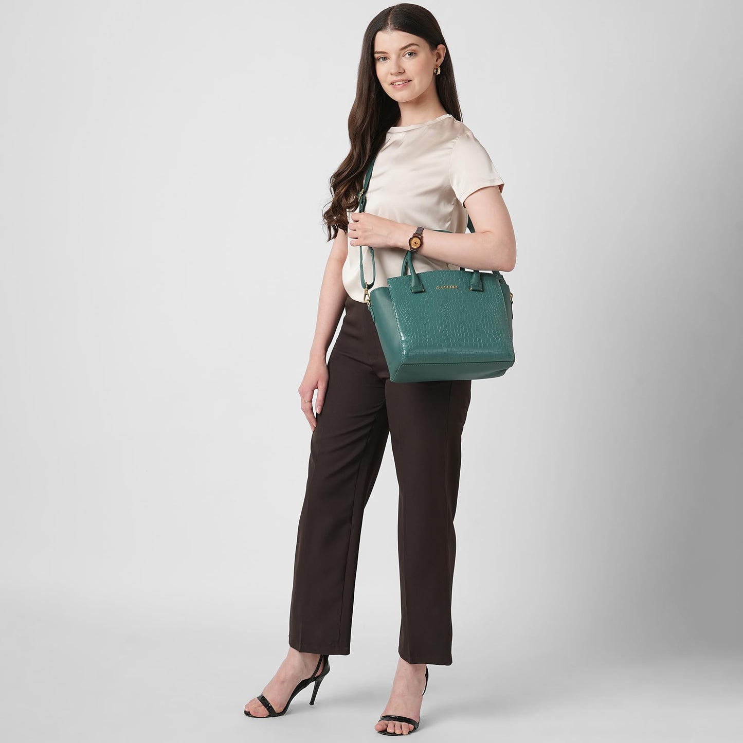 Caprese Suzie Satchel Medium Bag for Women with Adjustable & Detachable Strap, Multiple Compartments & Zip Closure | Versatile Shoulder,Crossbody & Hand Bag for Work, Travel & Everyday Use (Teal Blue)