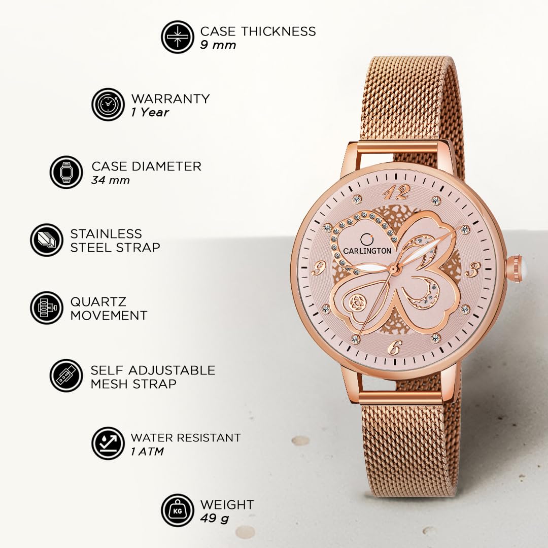 Carlington Stainless Steel Analog Dial Women Watch, Gold Band