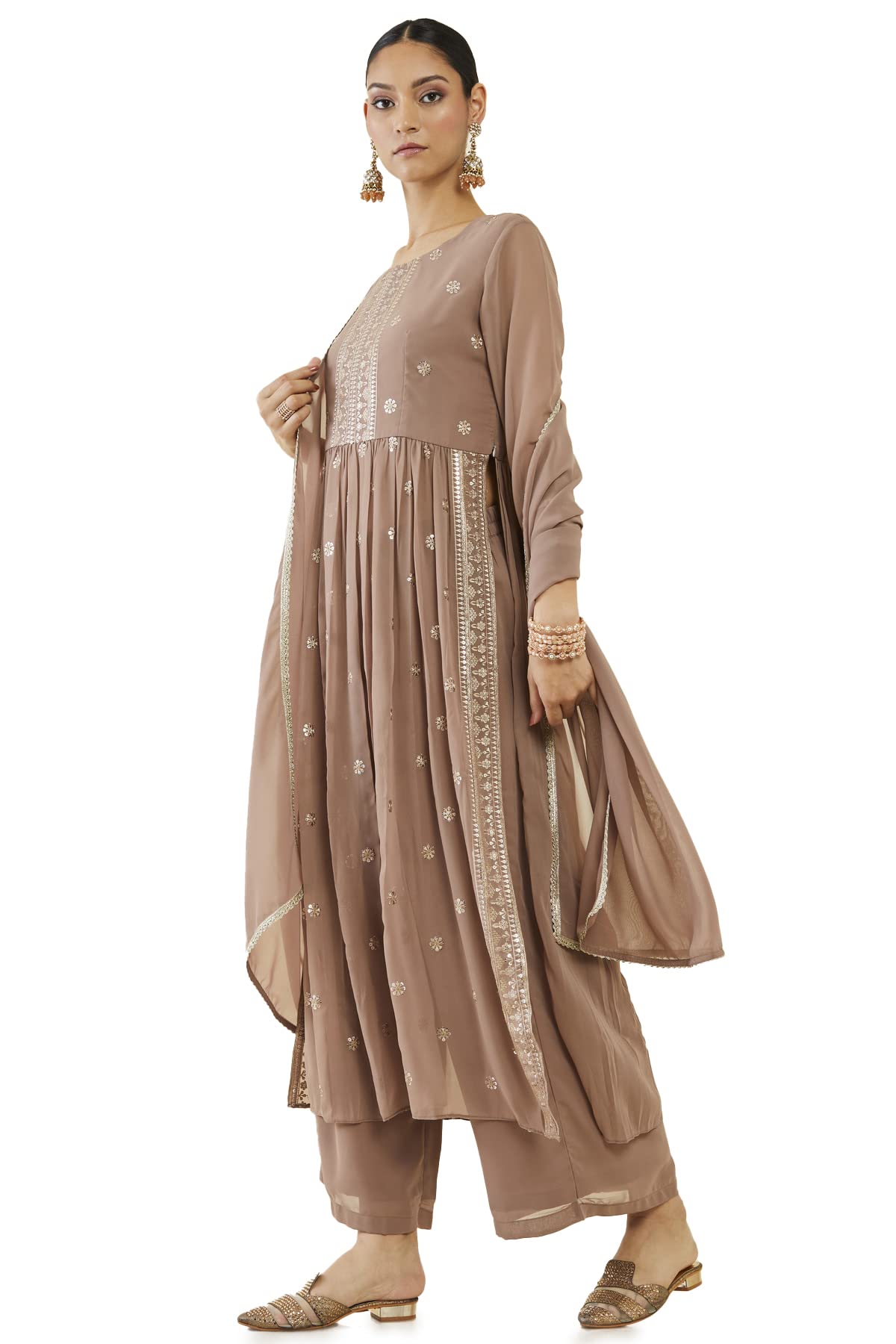 Soch Women Pink Georgette Embroidered Suit Set(Pink_L)