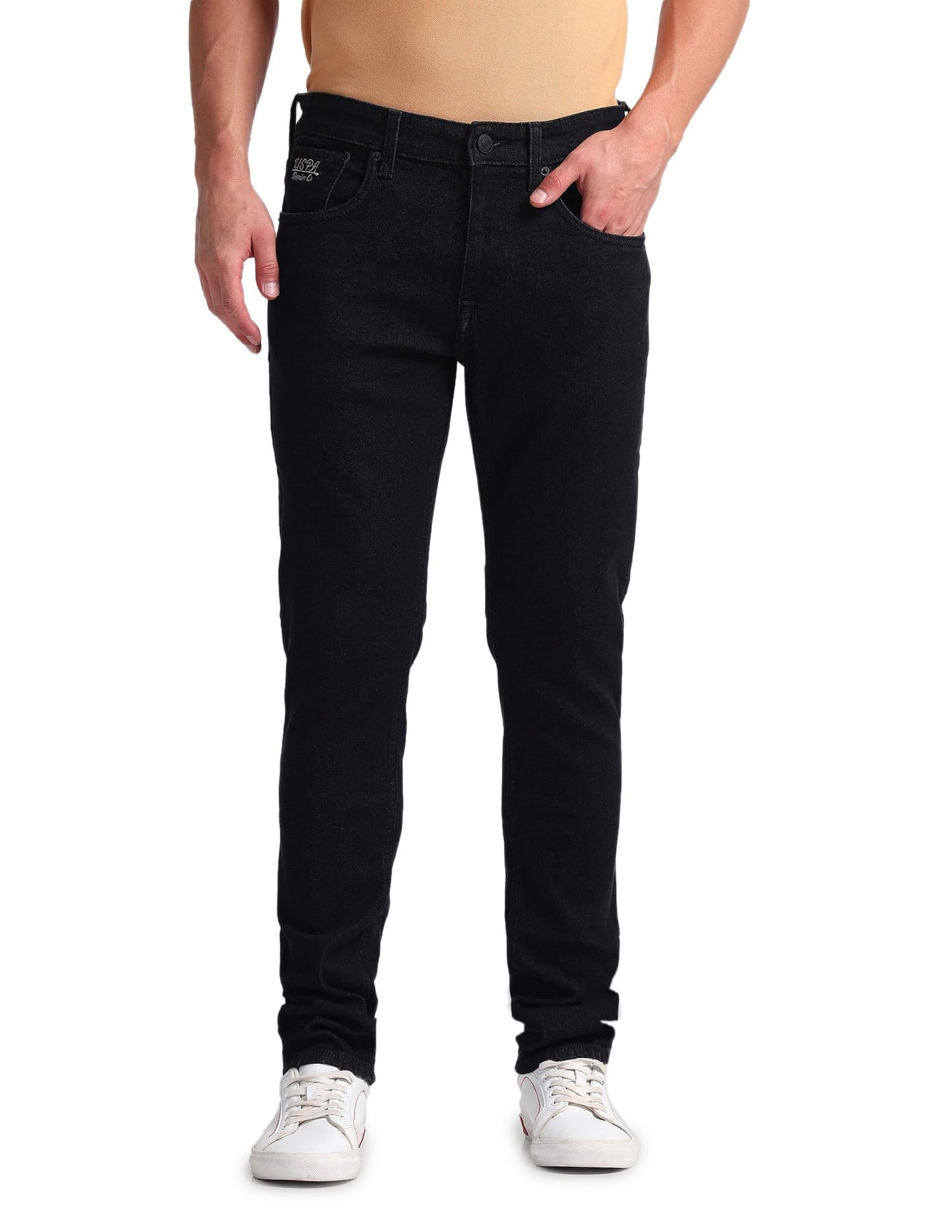 U.S. POLO ASSN. Men's Brandon Slim Tapered Fit Mid Rise Jeans (UDJENO1805_Black_32)