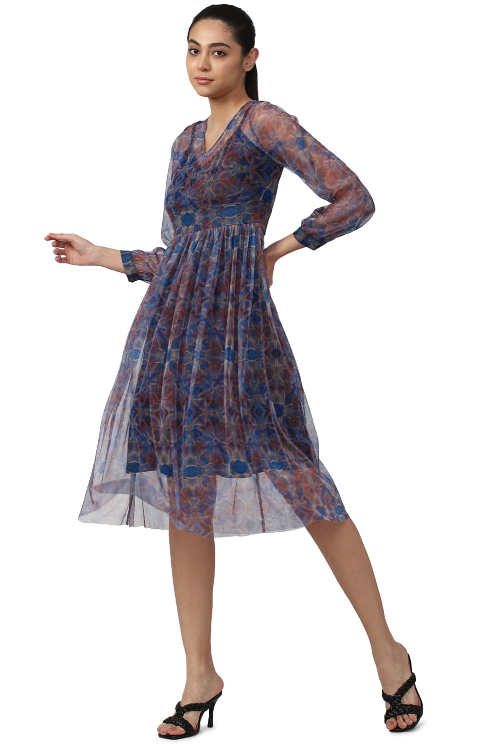 Van Heusen Women Knee Length Dress (VWDRERGFE63182_XL_Blue_XL)