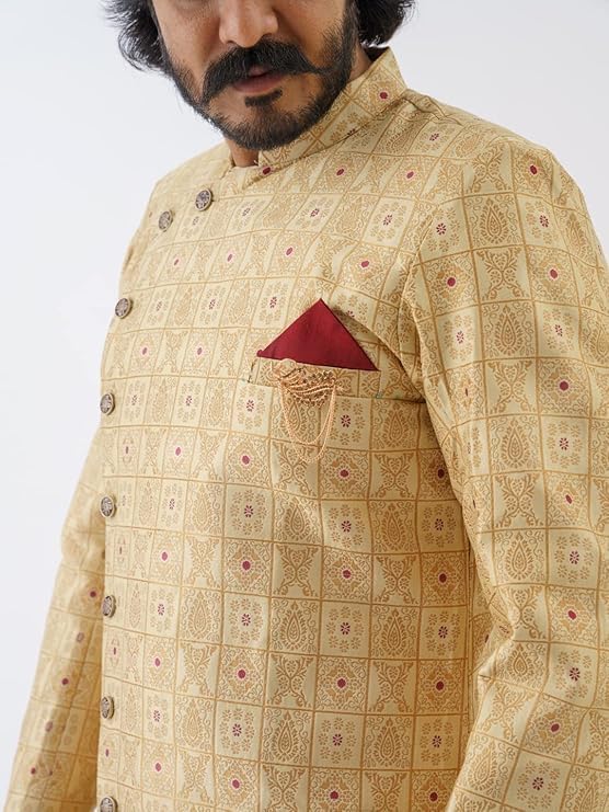 Amzira Brand Boy Mens Sherwani Style Indo Western Dhoti Dress Set (Medium)