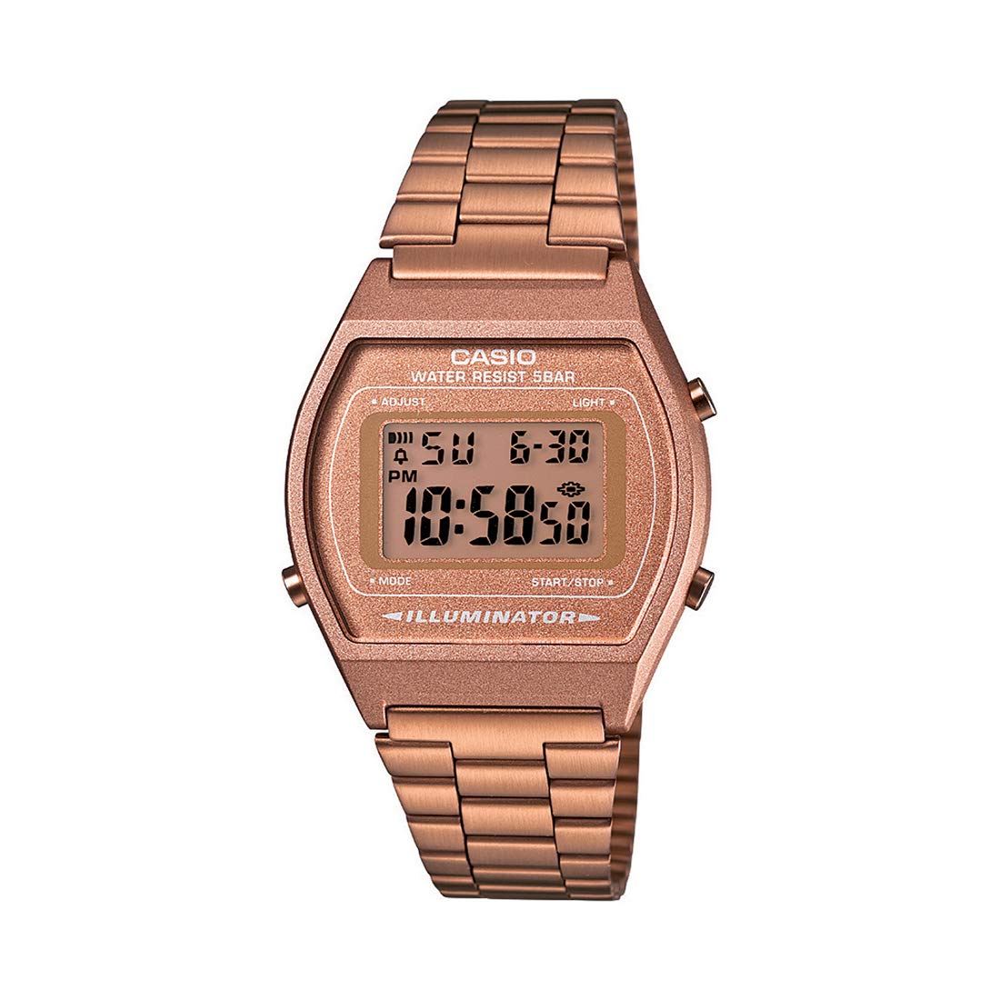 Casio Vintage B640WC-5ADF Digital Rose Gold Dial Unisex Watch Rose Gold Metal Strap (D128)