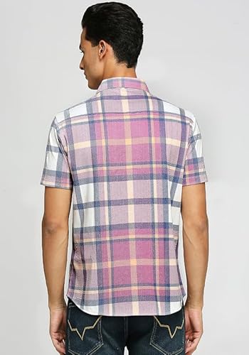 Wear Your Opinion Plaid Checkered Washed Effect Knit Casual Half Shirt for Men | All Day Comfort | Orchid Checks Shirt (Orchid Pink, XXXX-Large)