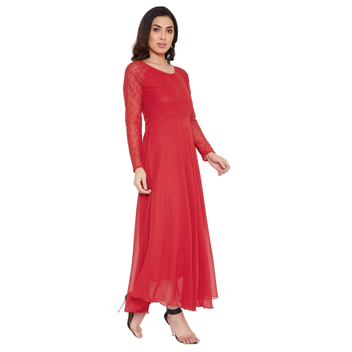 HELLO DESIGN Women Red Solid Fit & Flare Maxi Dress