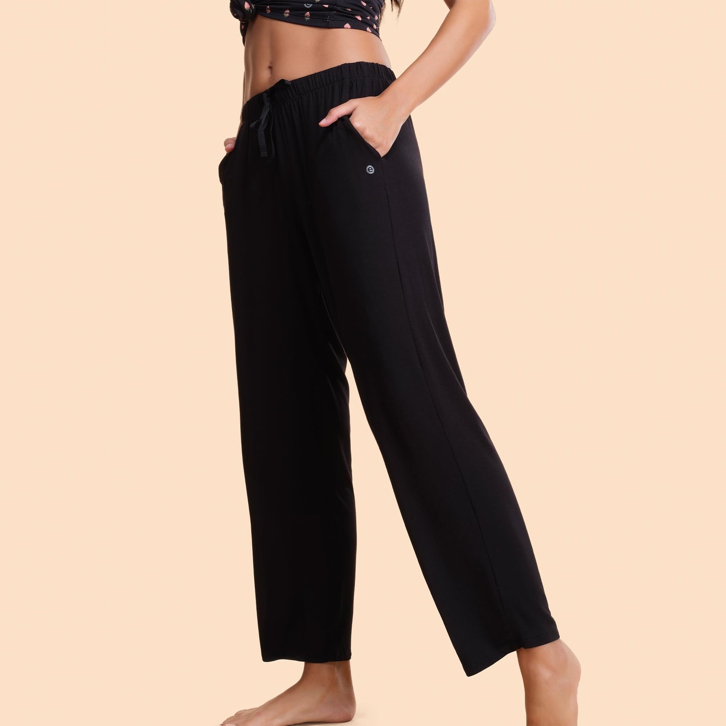 Enamor E404 Mid-Rise Straight Leg Basic Home Pant for Women(E404_JETBLACK_S)