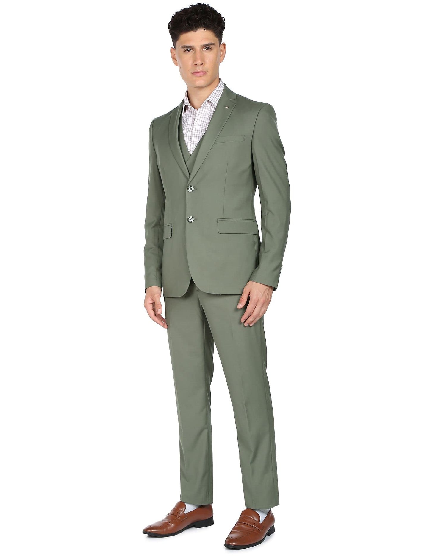 Arrow Men Green Tailored Regular Fit Three Piece Suit