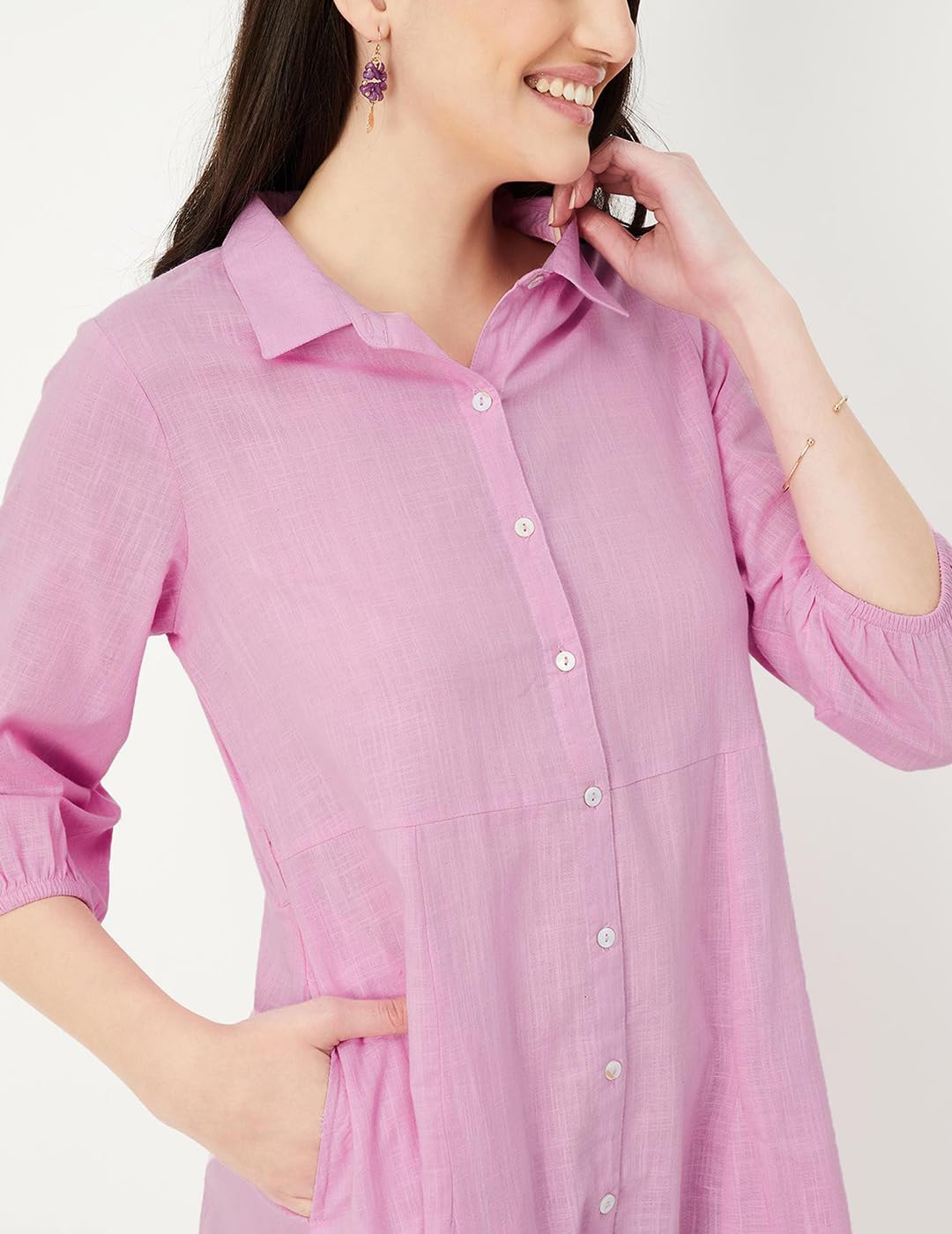 Max Women Solid Shirt Dress (MDDRS41006LAVENDER)_S