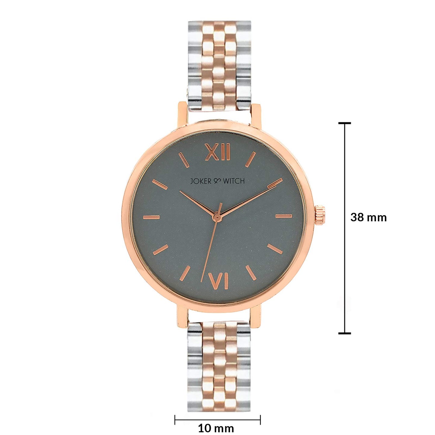 Joker & Witch Stainless Steel FAE Grey Dial Rosegold Analogue Watch Bracelet Gift Set for Women, Gray Band