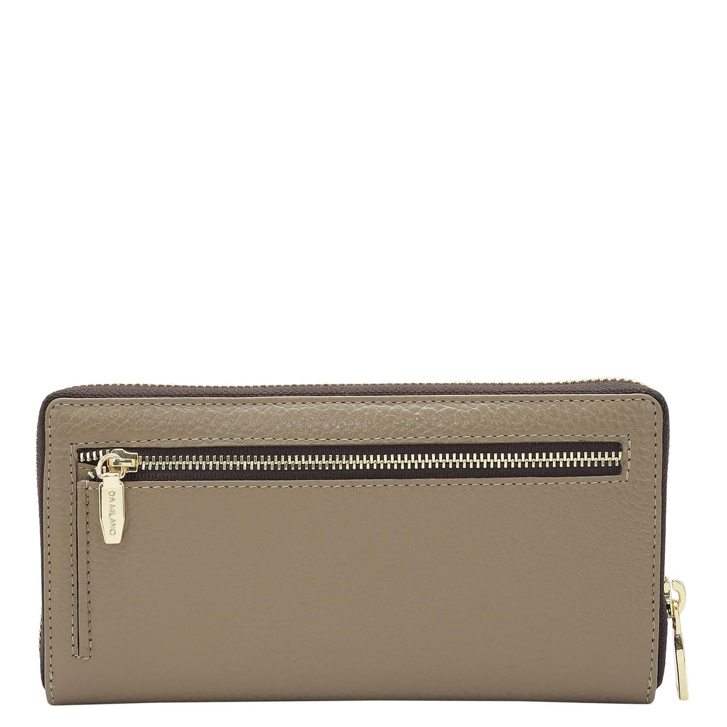 Da Milano Zip Leather Wallet for Women - Greyish Taupe