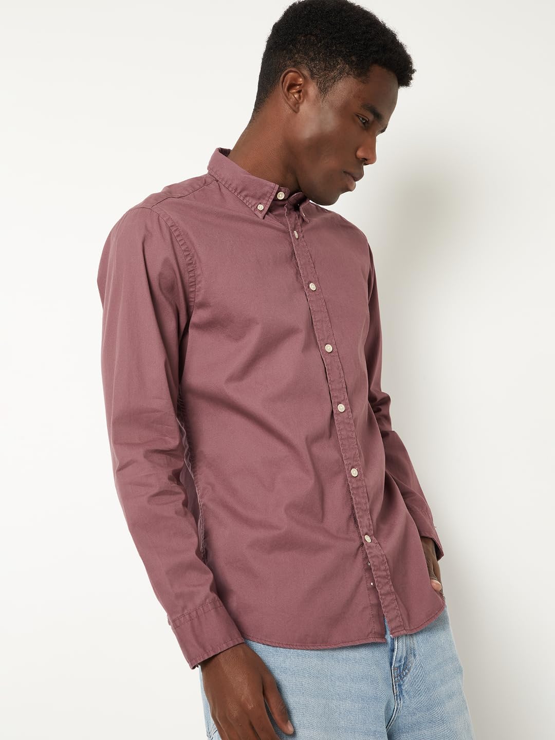 Max Men Soft Touch Regular Fit Twill Shirt (Purple_L)