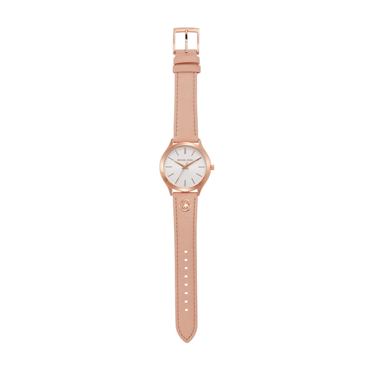 Michael Kors Leather Analog White Dial Women's Watch-Mk7467, Band Color:Rose Gold