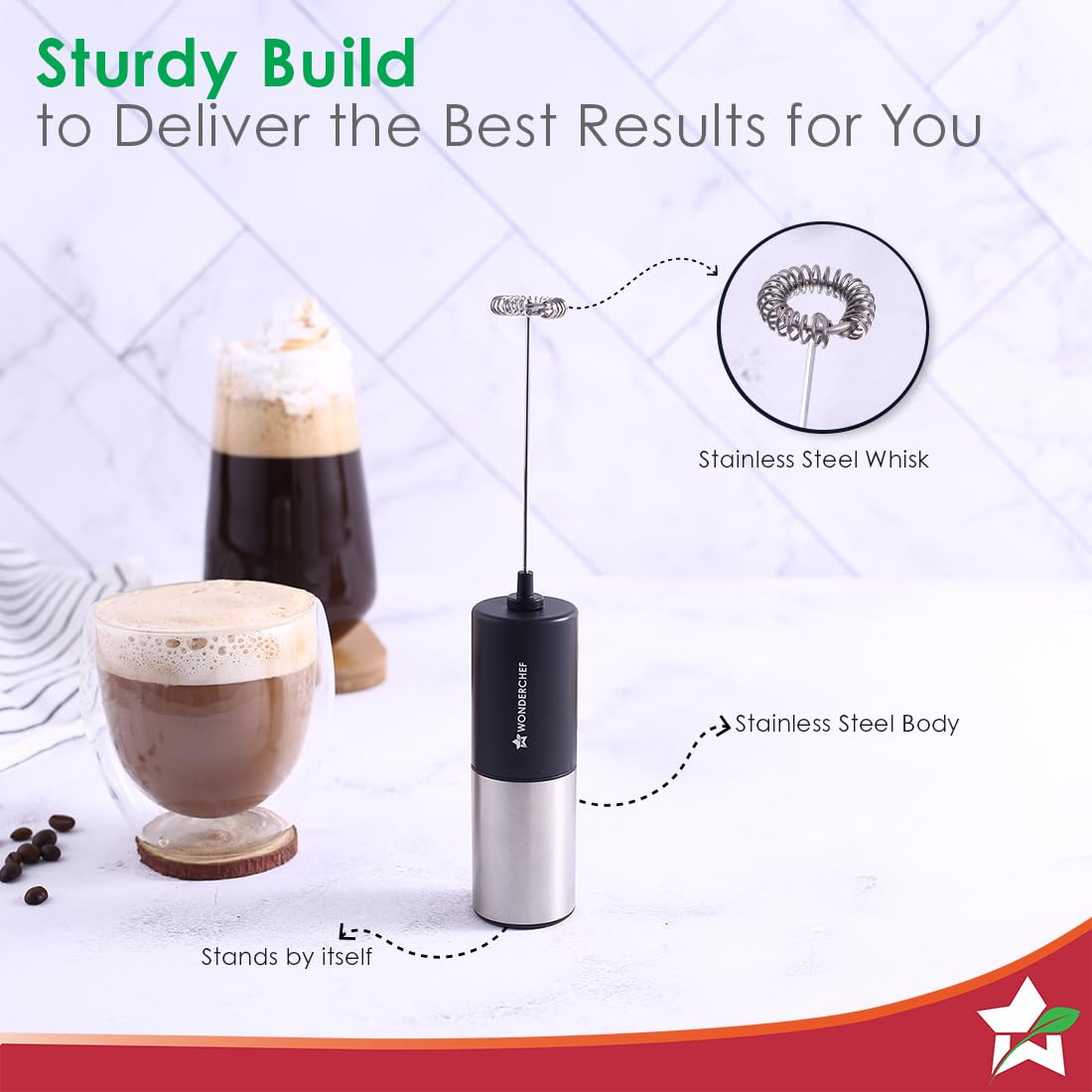 Wonderchef French Press Coffee Maker & Milk Frother Gift Combo | Brew in 3 Mins | Heat Resistant Borosilicate Glass Carafe | Battery-Operated Frother for Coffee, Hot Chocolate, etc.