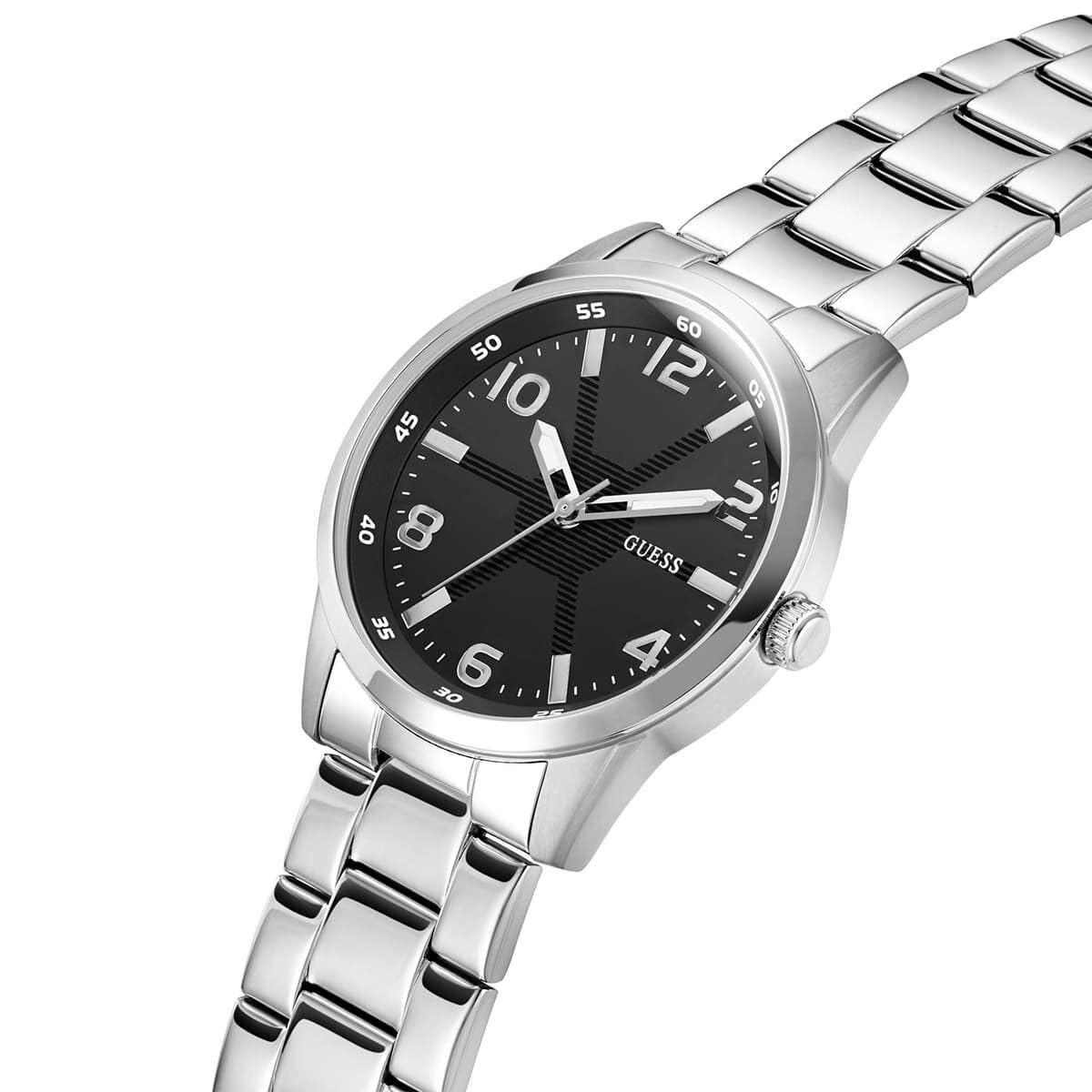 GUESS Stainless Steel Analog Black Dial Men's Watch-Gw0804G2, Band Color:Silver