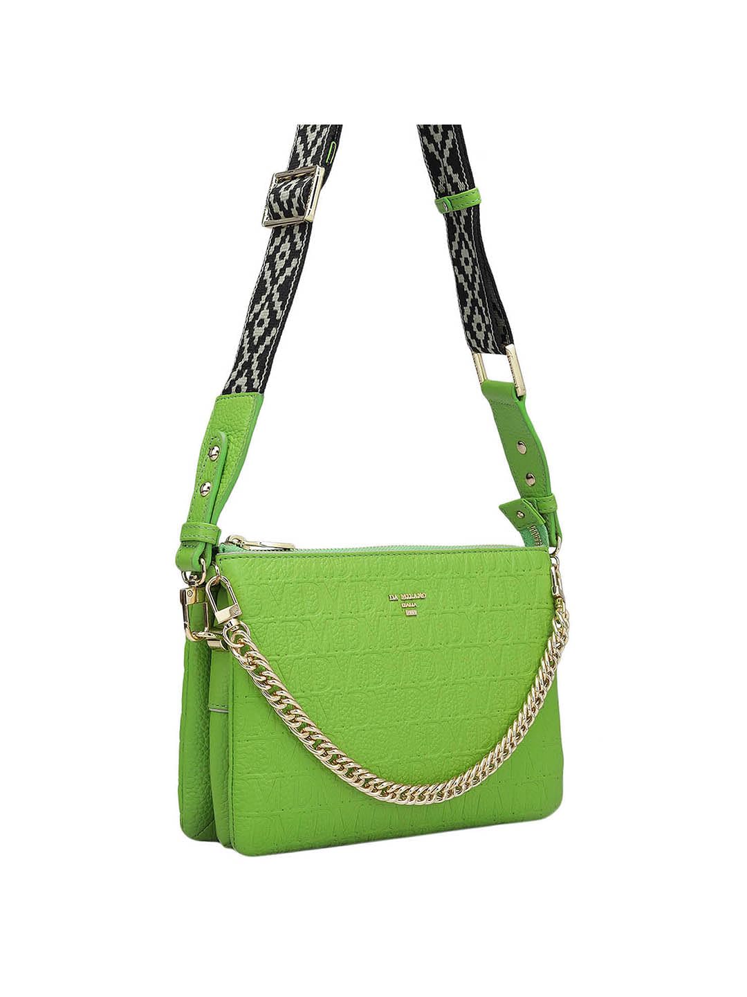 Da Milano Genuine Leather Green Sling Bag (01267) (Small)