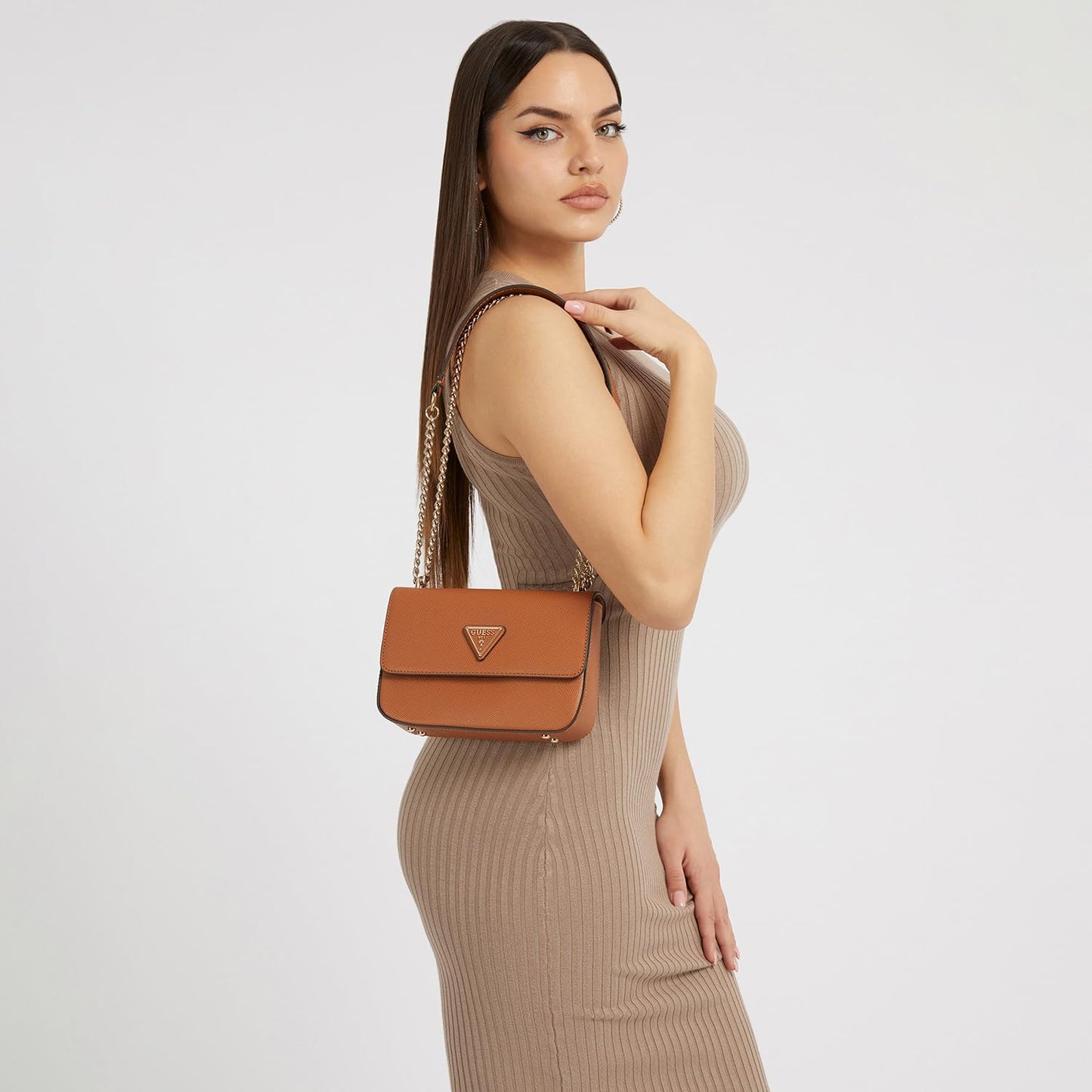 Guess Women's Cognac Solid Crossbody Bag| Ladies Purse Handbags | Gift For Ladies