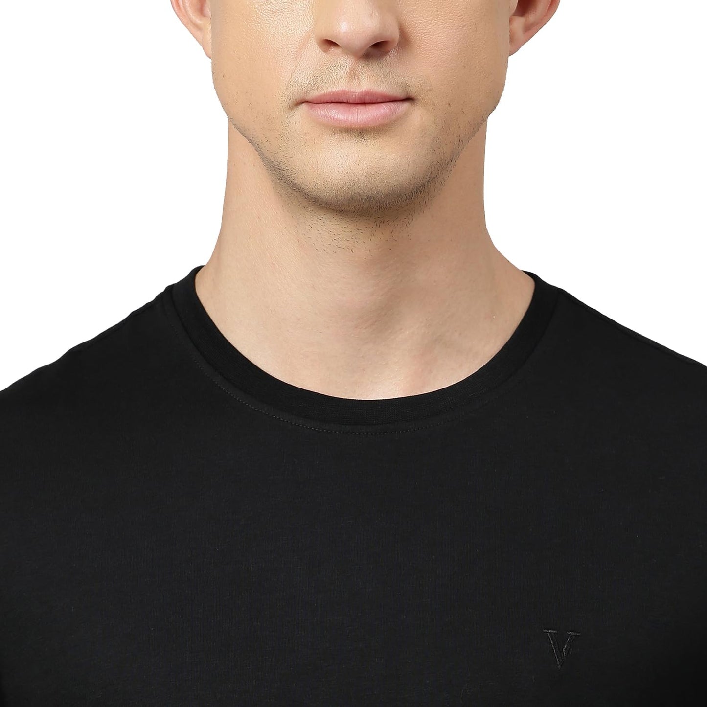 Van Heusen Men's Solid Regular Fit T-Shirt (IHTS1LBKE60052_Black