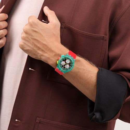 Swatch Chrono 42 Unisex Casual Polymer Quartz Waterproof Watch Swatch NEON Emerald Chrono