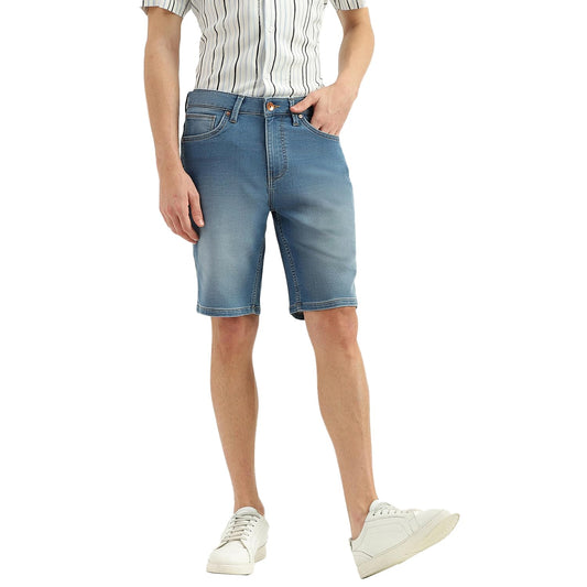 UNITED COLORS OF BENETTON Solid Mid Rise Slim Fit Shorts (Size: 42)-24P4KNST6032I901 Blue