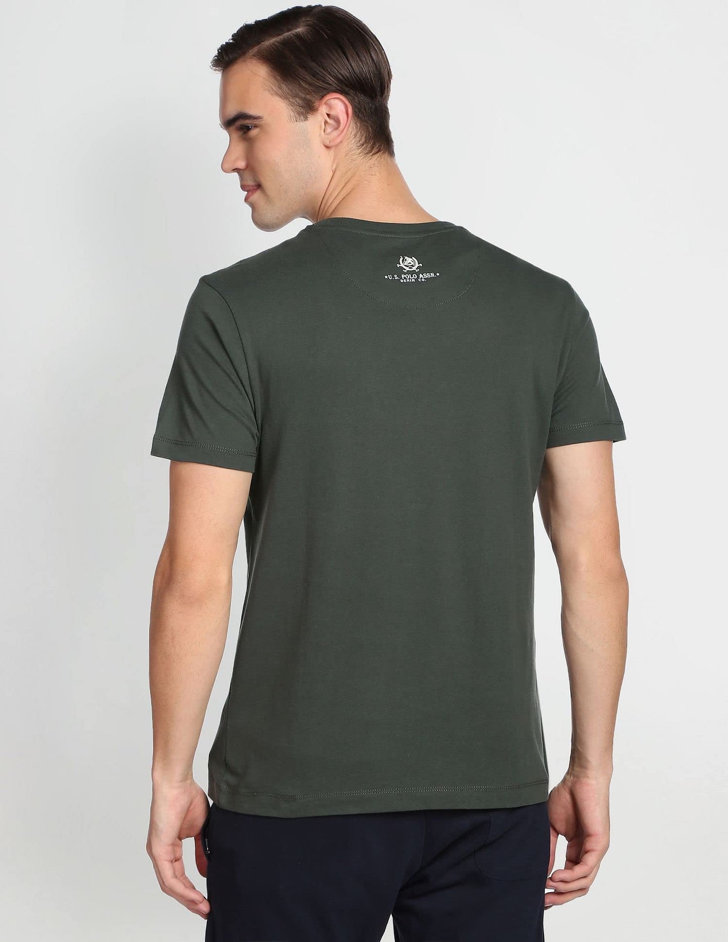 U.S. POLO ASSN. Brand Printed Cotton T-Shirts for Men - Breathable & Comfortable, Half Sleeves Mens Casual T Shirts - XL, Olive