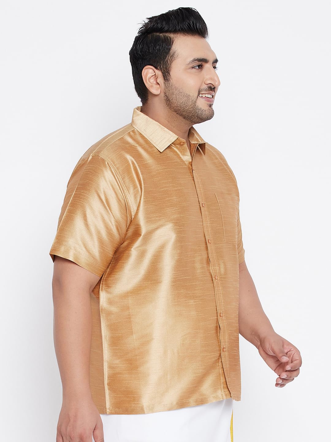 Vastramay Plus Men's Rose Gold Silk Blend Ethnic Shirt_VPLUSMSH001RG_50