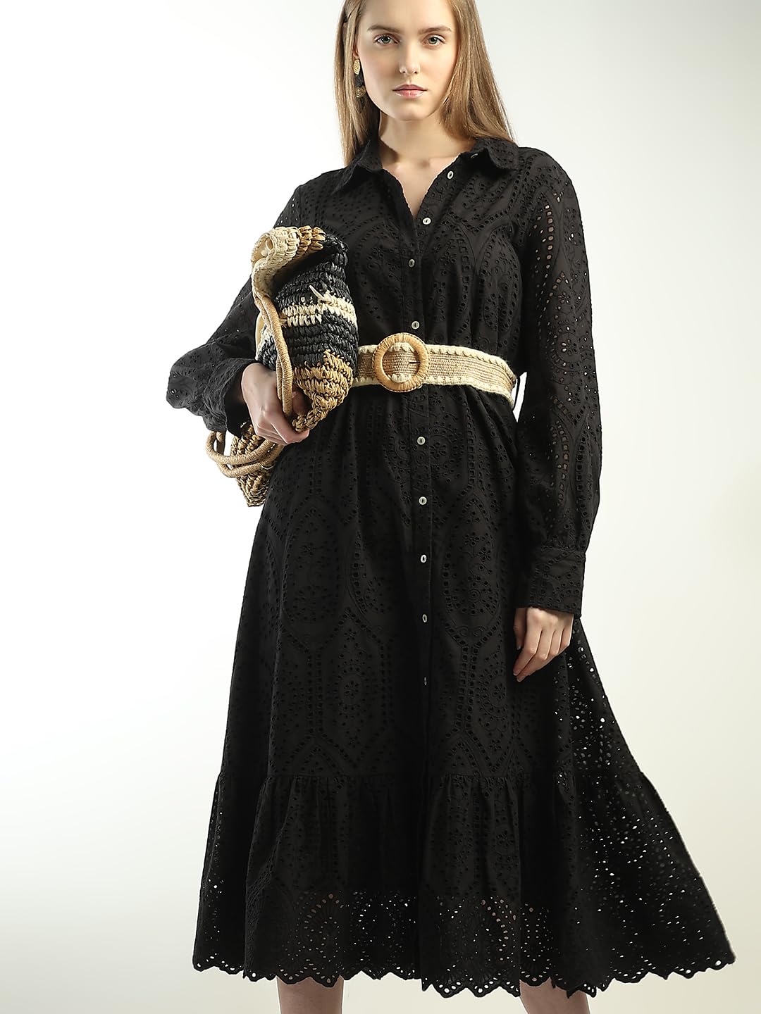 Vero Moda Women's Cotton Shirt Midi Dress (9007018- Black