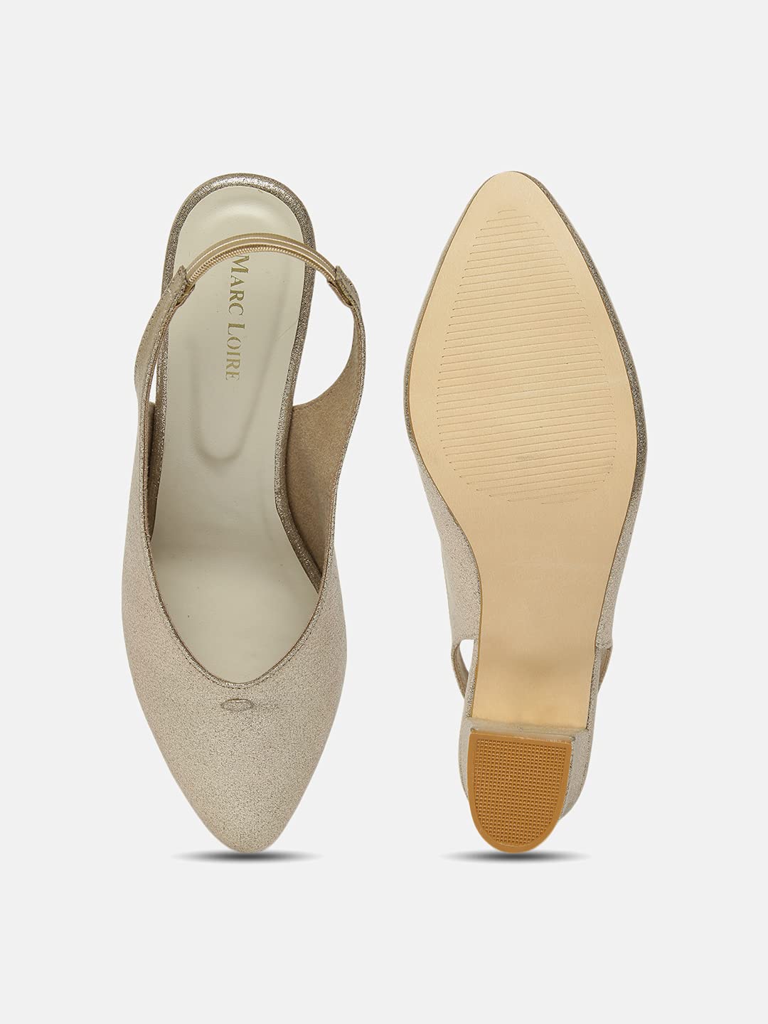 Marc Loire Women's Golden Shimmer Pointed Toe Block Heel Pumps Party, 5 Uk