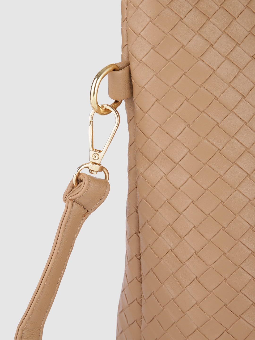 Fastrack Taupe Woven Design Bucket Bag for Women, Girls and Ladies | with Detachable Sling Strap | Handheld Bag for Women