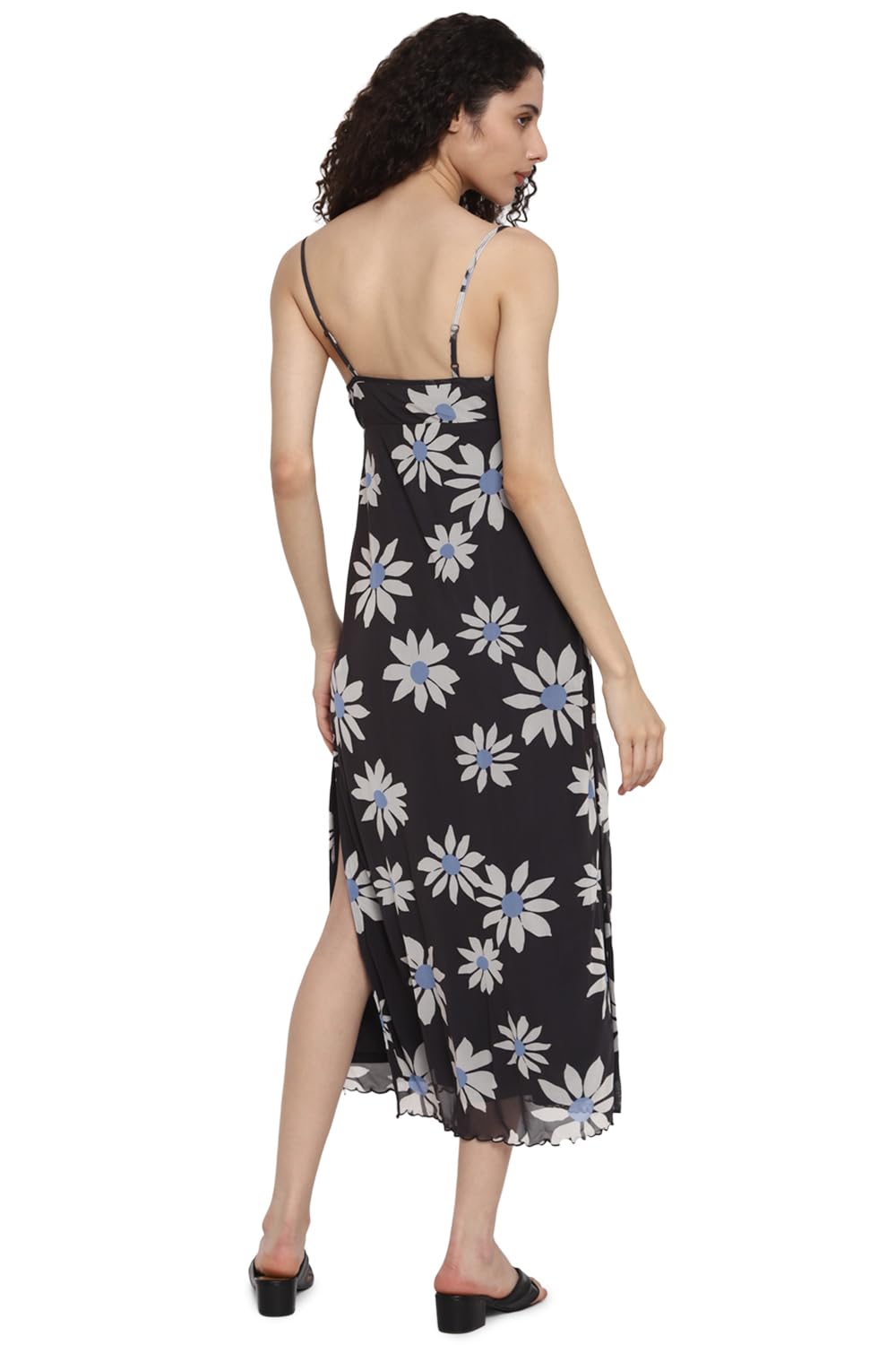 American Eagle Women's Polyester Blend A-Line Midi Dress (WEC0397250001_Black