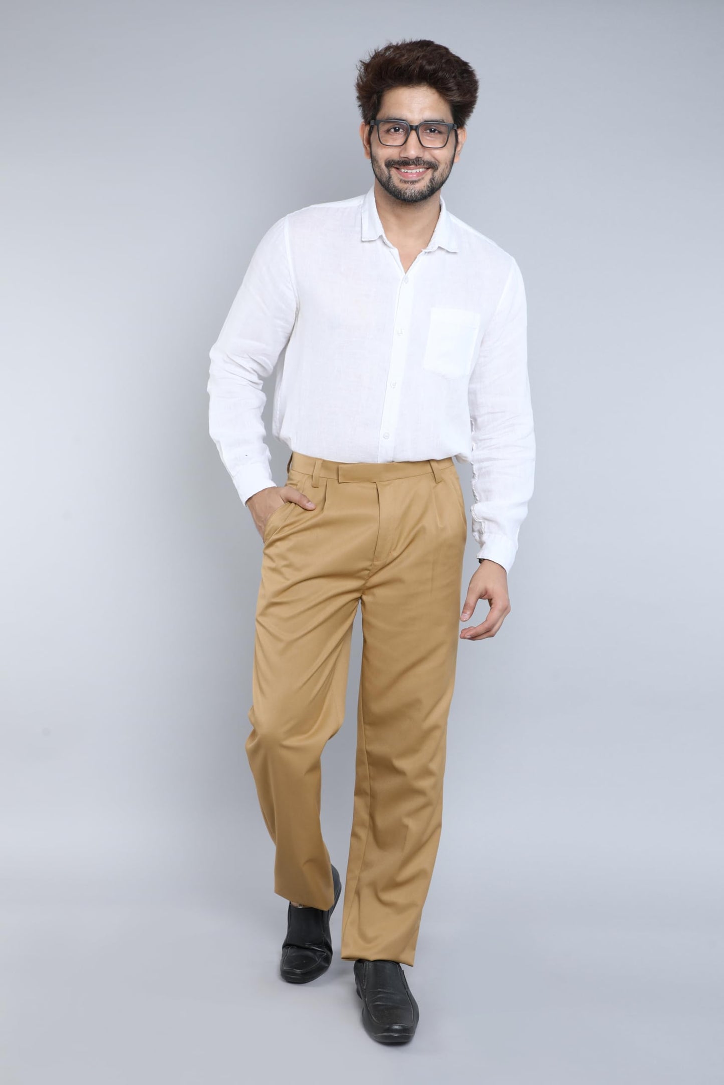 Particle Men’s Premium Double Pleated Trousers – Regular Fit – Structured Cotton Rich Gabardine Twill – Waist 32-46 – Formal Office Wear, Camel, 42