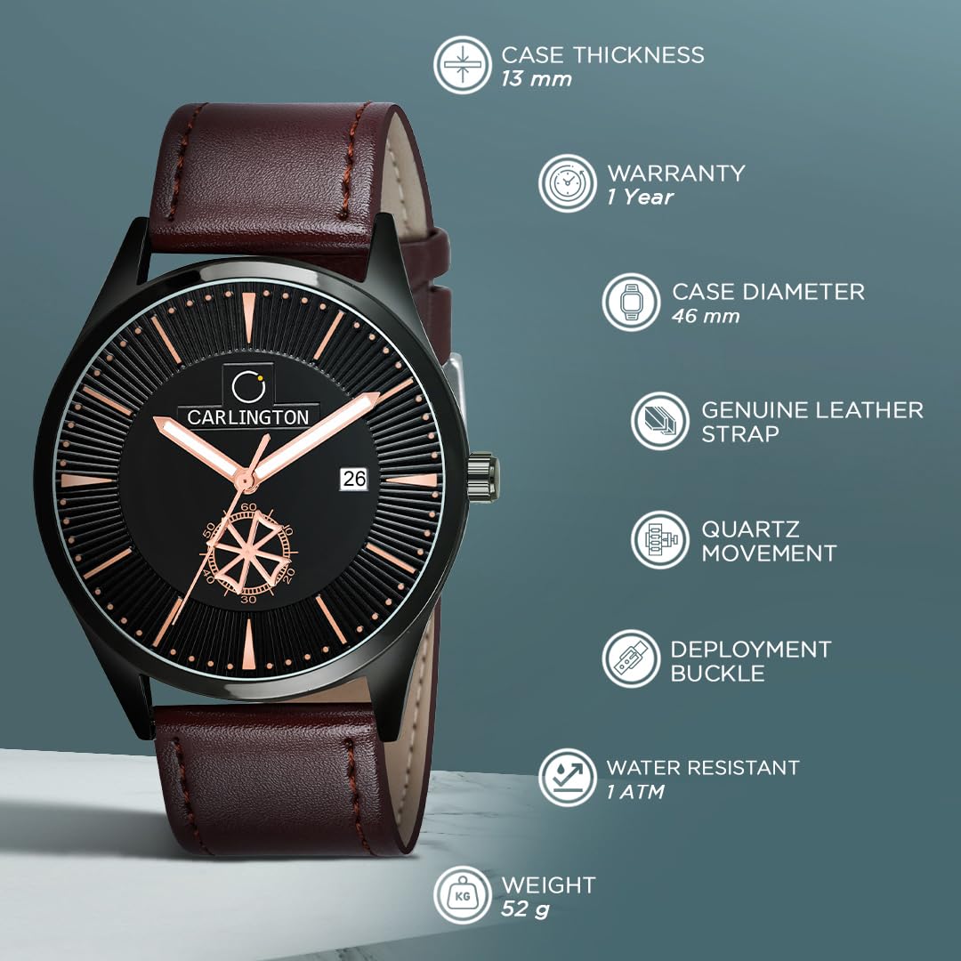 Carlington Analog Men's Wrist Watch with Leather Strap - CT 1020 BrownBlack