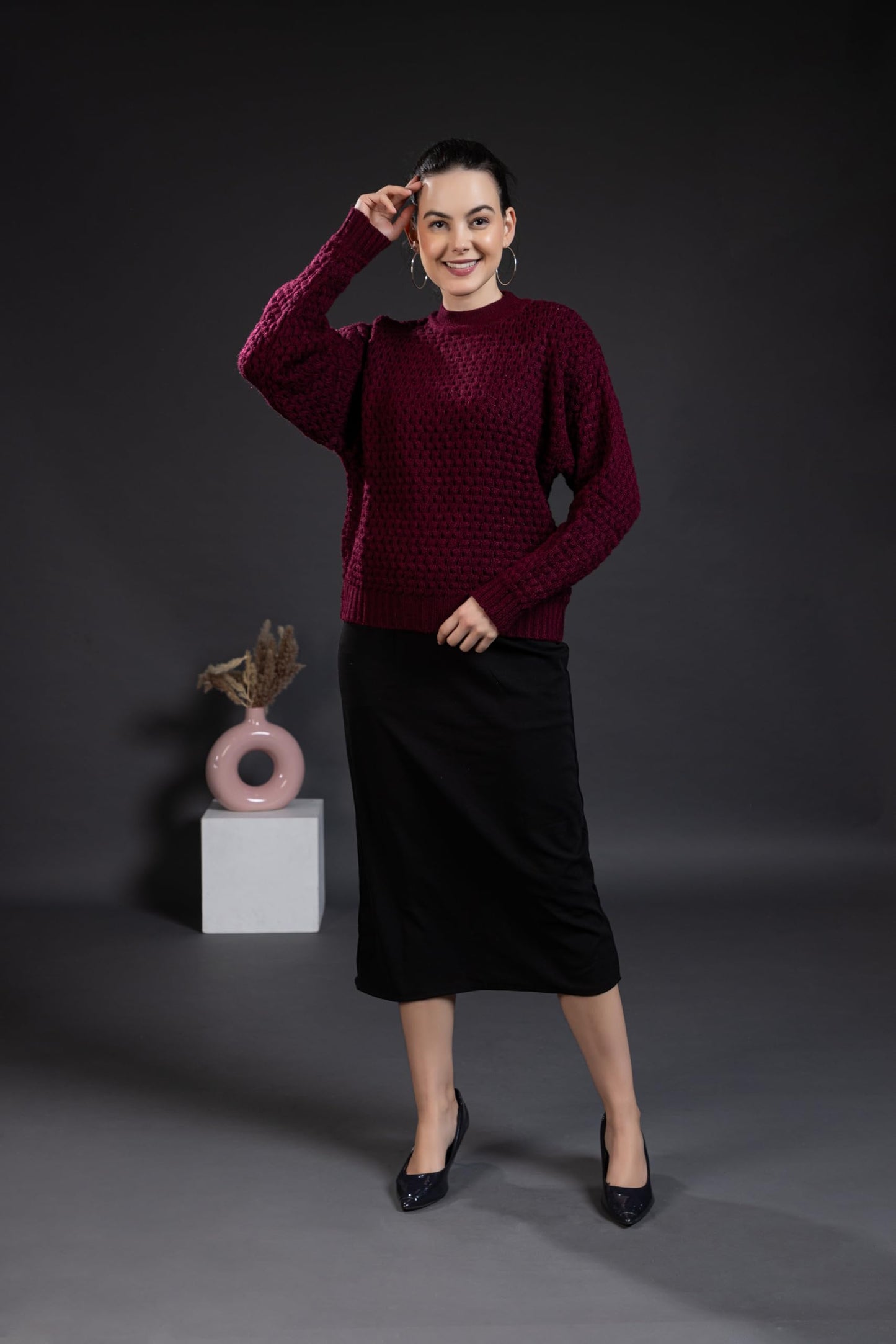 Wear lusso Women’s Pullover Sweater Relaxed Fit for Winter Wear | Full Sleeve | 100% Wool | Latest Stylish Turtle Neck Sweater for Winter Season (in, Alpha, L, Maroon)