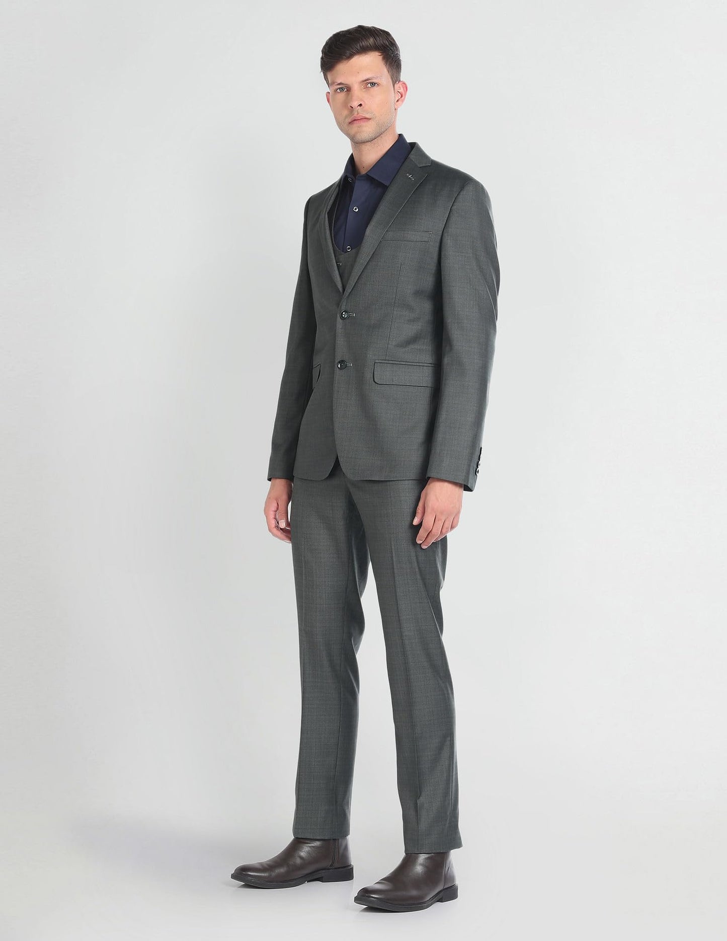 Arrow Men's Polyester Single Breasted Business Suit Pants Set (ARAGSU5516_Green