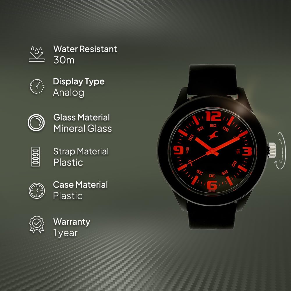 Fastrack Black Dial and Band Analog Plastic Watch for Unisex -NR38003PP13W
