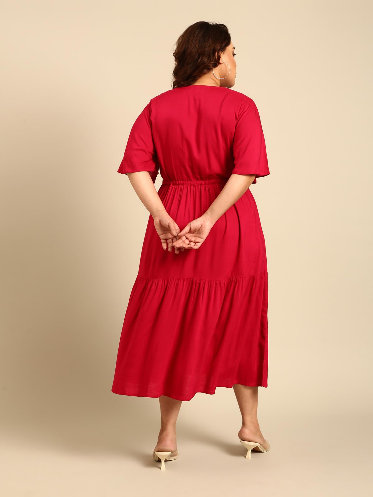 The Pink Moon Women's Maxi Plus Size Fit & Flare Solid Pink Dress - (DRS_Block_DPINK_Pink_6XL)