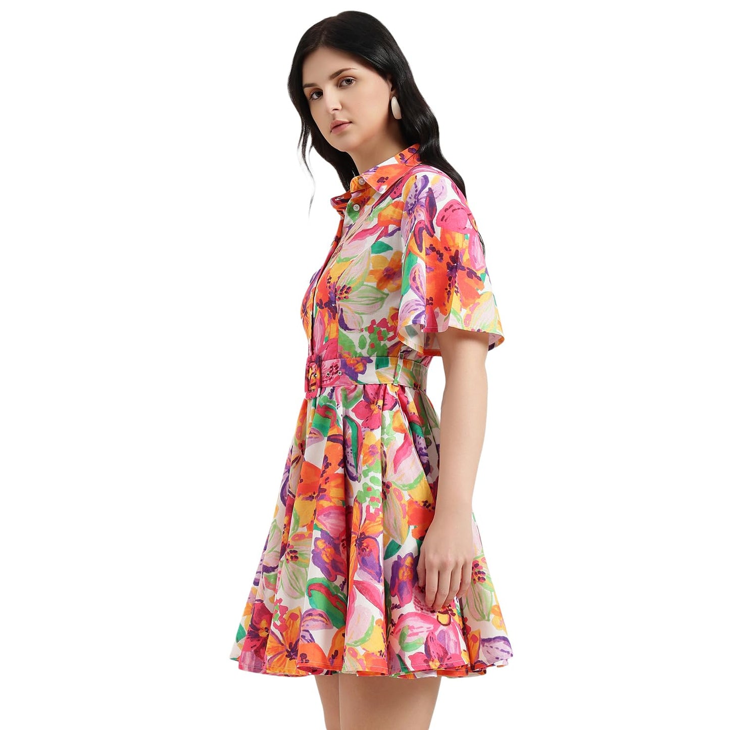 United Colors of Benetton Regular Fit Spread Collar Floral Dress (Size : 2XL) - 26P4WVNDR325I901 Multicolour