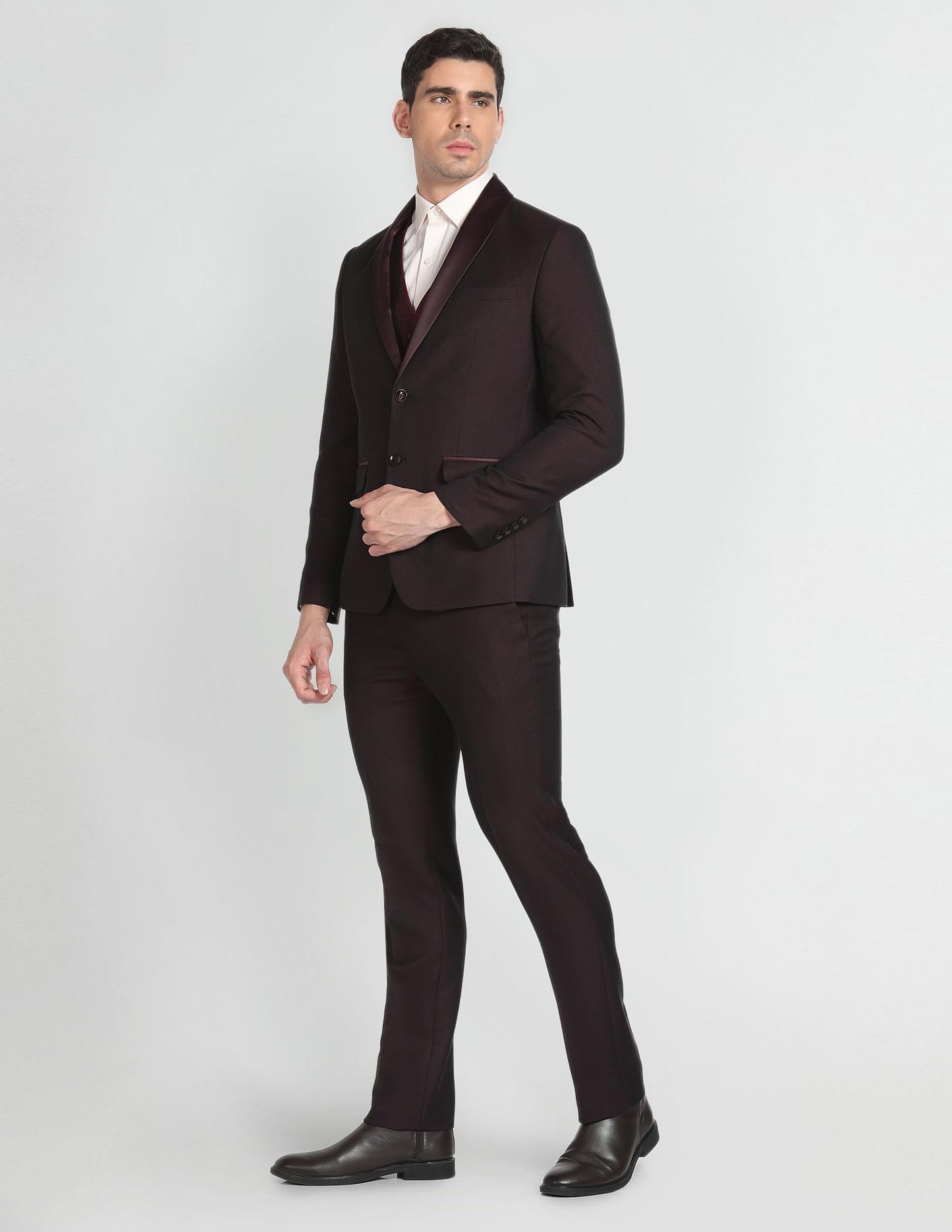 Arrow Men's Polyester Double Breasted Business Suit Pants Set (ARAGSU5523_Maroon_42)